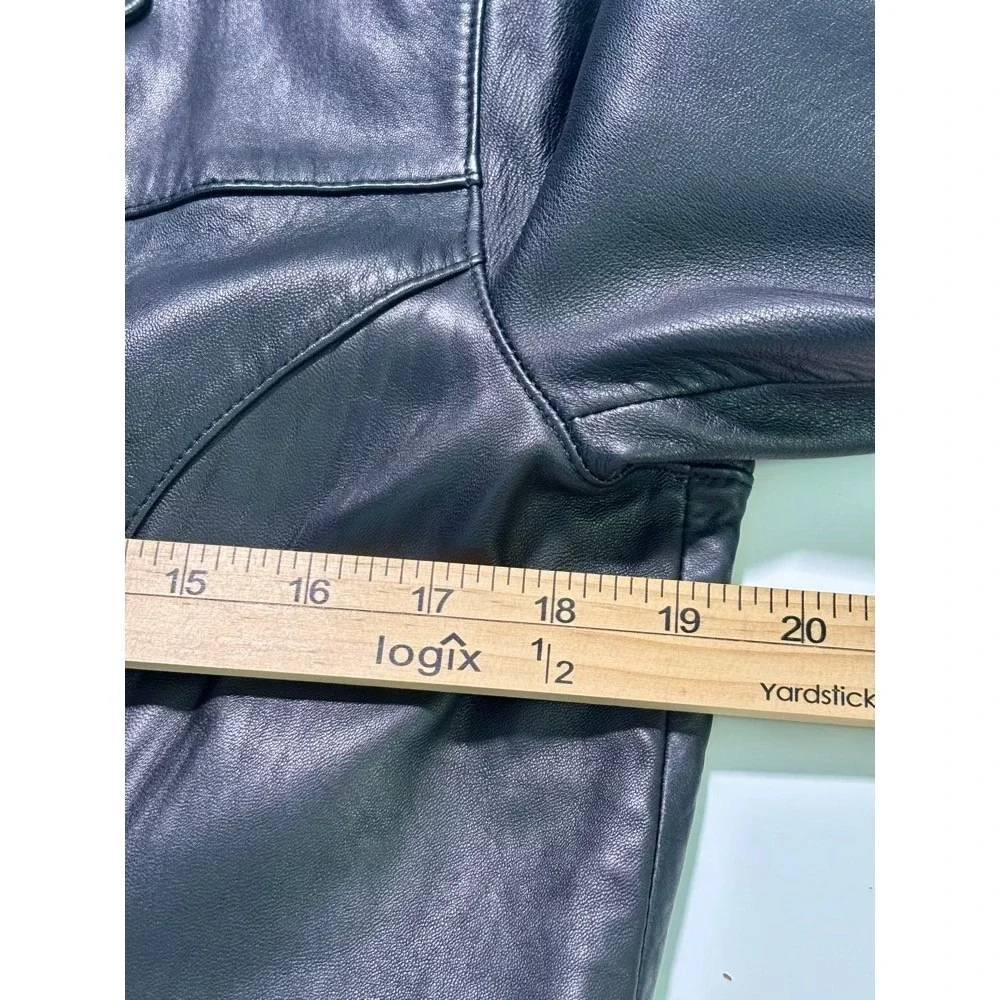 Genuine Leather Womans Black Button Front‎ Blazer Coat Size M Mob Wife Moto Edgy